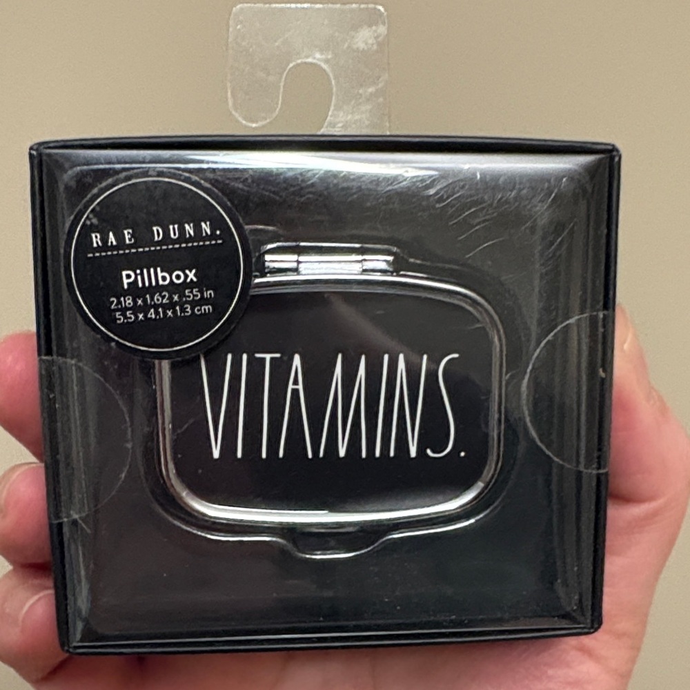 Rae Dunn Black 'Vitamins' Pillbox new